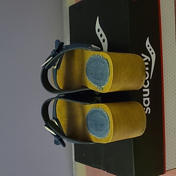 Women's Blue Demin Wooden Sandals - Picture 7 of 9